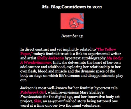 Shelley Jackson: Ms Magazine Treat For Dec 13