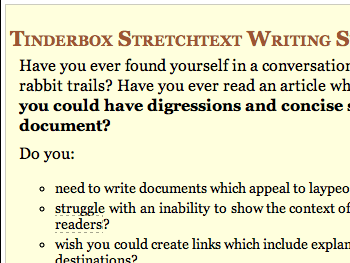 Tinderbox Stretchtext Writing System